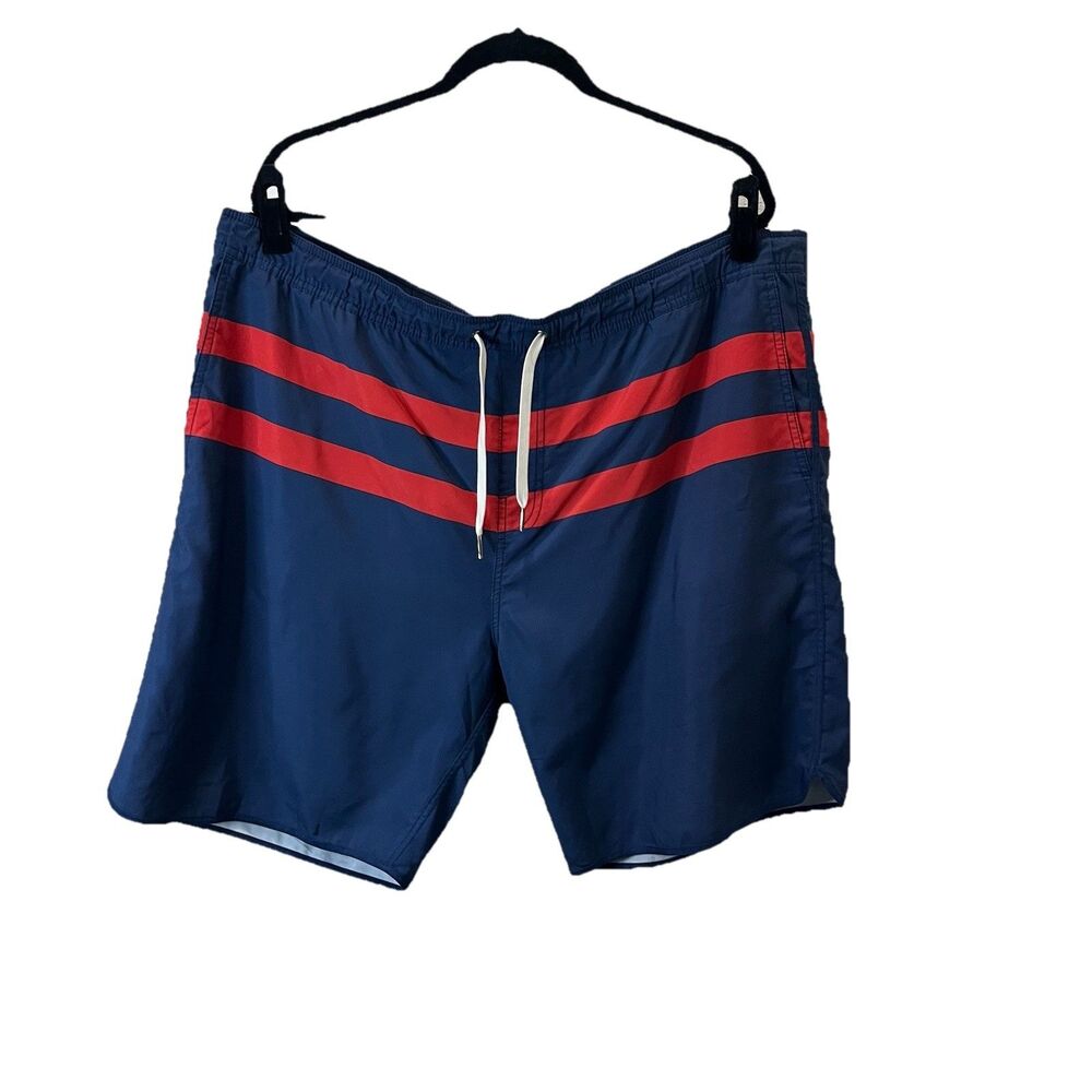 Fair Harbor Men's Striped Swim Shorts Navy Red Size 3XL Drawstring Pockets Lined